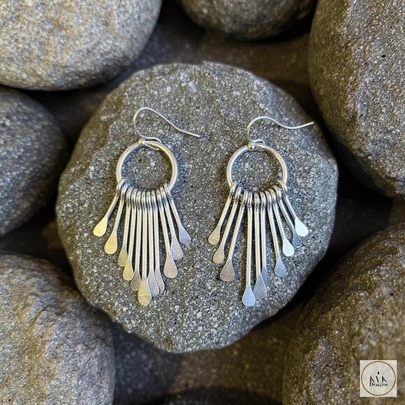 Silver Paddle Fringe Earrings - Picture 10 of 10